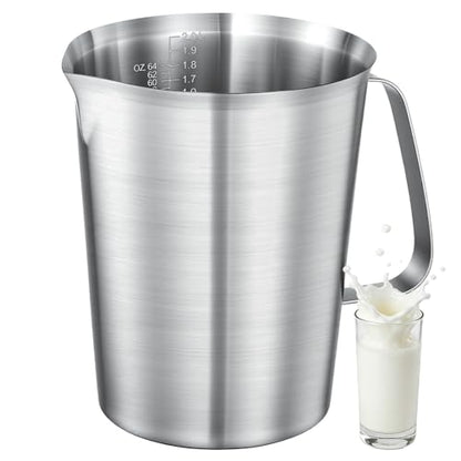 Stainless Steel Measuring Cup with Easy-Read Scales, Unbreakable, Comfort Grip Handle for Cooking, Baking, Mixing Drinks, Pet Food (64oz) - size: 64oz