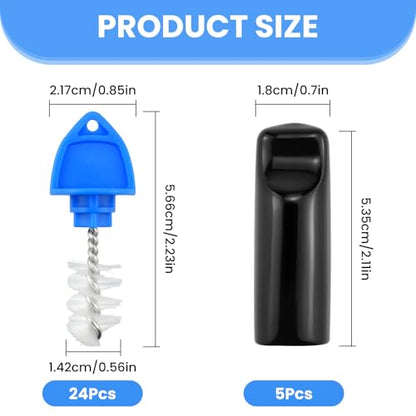 Beer Tap Plugs Brush Kit - 24 Cleaning Brushes & 5 Draft Beer Tap Plugs for Kegerator Cleaning Replacement Cleaning Parts, Sanitary Faucet Cap Cover Brush Set for Most Taps Bar