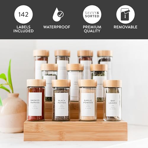 Minimalist Spice Labels for Glass Jars - 142 Spice Jar Labels Preprinted Waterproof, White Rectangle Herb Stickers, Seasoning Herb Containers Kitchen Pantry Organization - style: Minimalist Spice Labels