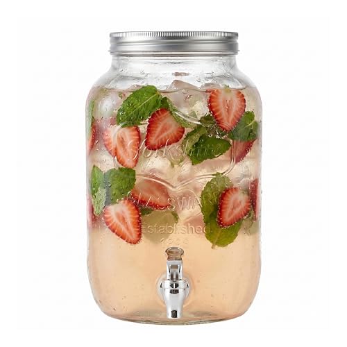 Circleware Sun Tea Mini Mason Jar Glass Beverage Dispenser with Metal Lid, Glassware For Water, Juice, Beer, Wine, Liquor, Kombucha Iced Punch & Best Cold Drinks, Classic Yorkshire 1 Gallon