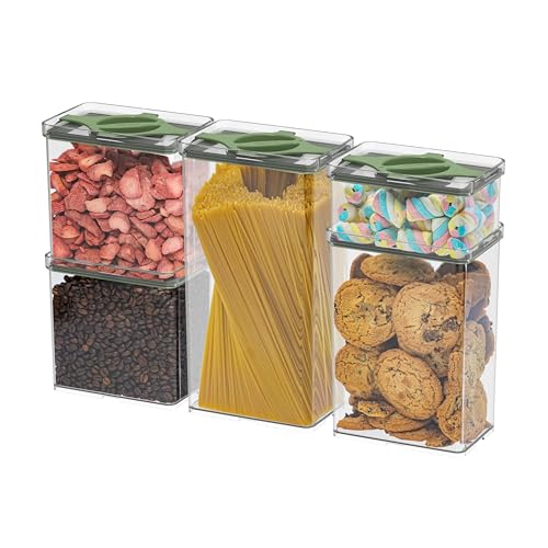 5-Piece SAN Airtight Pantry Storage Container Set, Leakproof Twist-Lock Lids, BPA-Free Stackable Canisters for Sugar, Flour, Pasta, Cereal & Snacks (0.8qt, 1.9qt ×2, 3qt, 4qt) - color: Green