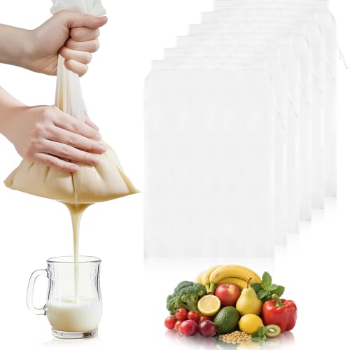 6 Pcs Nut Milk Bag Reusable Bulk, 100 & 200 Micron Nylon Mesh Strainer Bags, Mesh Bag for Juicing for for Efficient Cold Press Juicing, Nut Milk, Brewing & Straining (11.8" x 7.9")