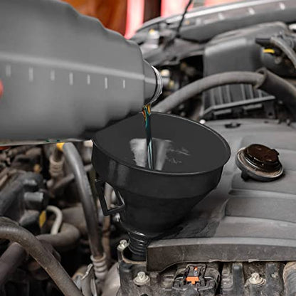 6 Pcs Automotive Funnels Set, Wide Mouth Fuel Funnels, Plastic Long Neck Oil Funnel, Flexible Right Angle Funnel, with Detachable Spout and Filter for Water/Gasoline/Coolant/Engine Oil