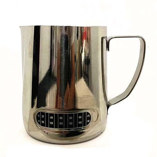 Milk Frothing Pitchers 21 oz (600 ml) with Integrated Thermometer,Latte Art Jug Stainless Steel Creamer Temperature Espresso Steaming Pitchers - color: 21 Ounces Pitcher with Integrated Thermometer