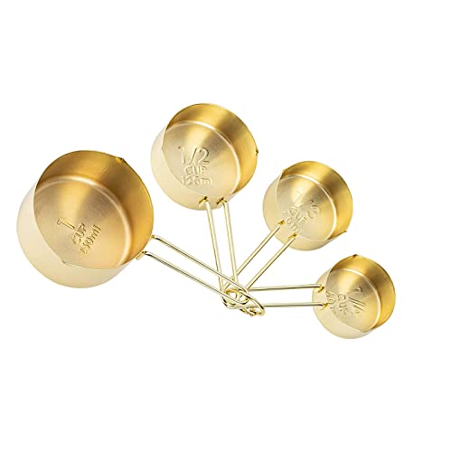 4pcs Stainless Steel Measuring Cups Set Kitchen Accessories Baking Tea Coffee Measuring Tools (gold-4pcs) - color: gold-4pcs