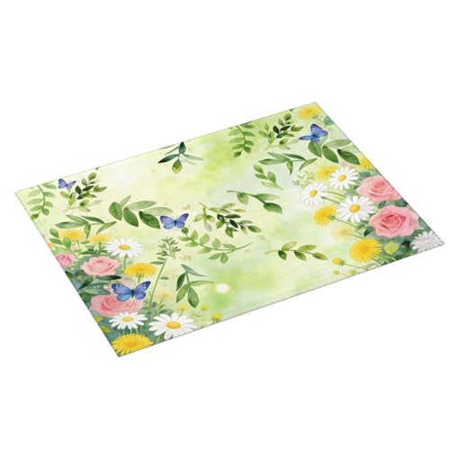 Kitchen Drying Mat for Countertop Fresh Botanical Floral Butterfly Garden Non-Slip Kitchen Counter Mat for Dishes Glassware - color: Light Green