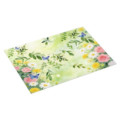 Kitchen Drying Mat for Countertop Fresh Botanical Floral Butterfly Garden Non-Slip Kitchen Counter Mat for Dishes Glassware - color: Light Green