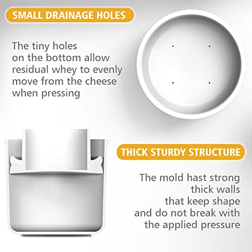 Large Cheese Mold 1/2 GAL with a Follower Press - Cheese Making Kit - Homemade Cheese Making Supplies - Molde Para Queso Fresco Casero - Cheddar, Gauda, Edammer, Parmigiano, Grana Padano - color: 4. Large Cheese Mold