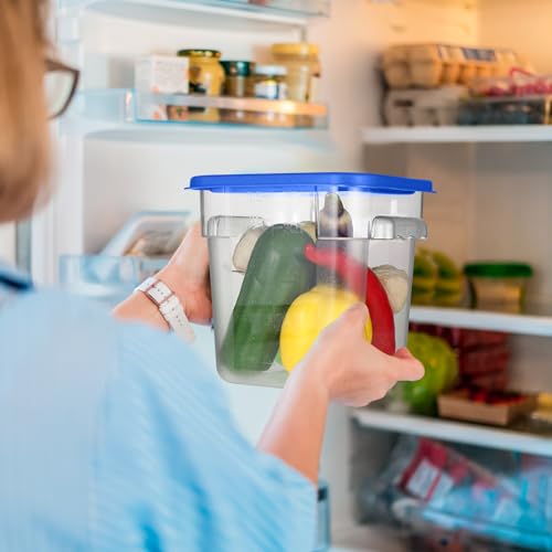 Suclain 8 Pack 4 QT and 6 QT Food Storage Containers with Lids Scales Handles Square Clear Restaurant Food Storage Containers Polycarbonate Commercial Grade for Kitchen Marinating Meat Dough(Blue) - color: Blue