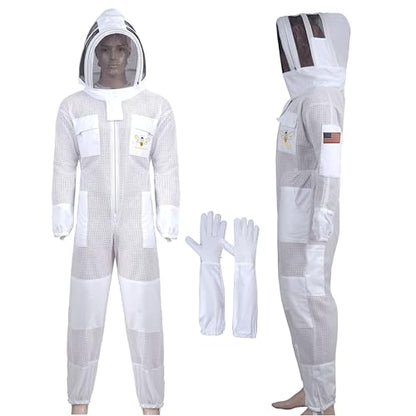 3 Layer Professional Beekeeping Suit - Saneer Bee Heavy Duty Protective Bee Suit for Safe and Efficient. Fancing Veils protection & one pair of Gloves (Medium) - size: Medium