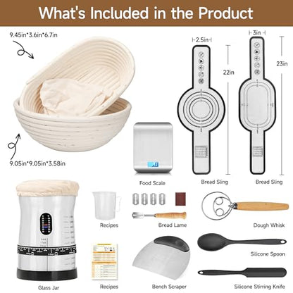 Coco Bird Pro Sourdough Starter Kit- 50oz Large Capacity Sourdough Starter Jar,17 Flavor Recipes,2 Bread Proofing Baskets,Food Scale,Bench Scraper,Bread Lame,Complete Sourdough Bread Baking Supplies