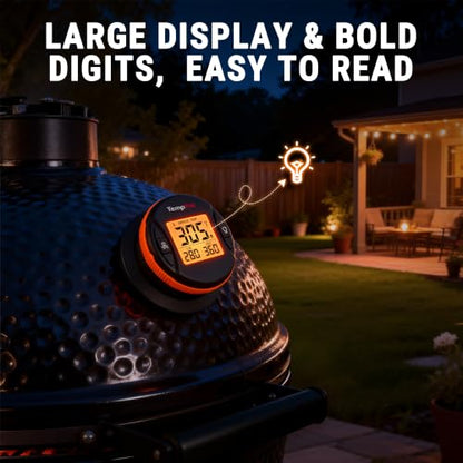 TempPro Bluetooth Grill Thermometer with LCD Display & App Alerts, 500FT Wireless Temperature Gauge for Smoker, Kettle, Kamado, Pellet, Gas Grills, 0.3 Inches Universal Sensor Fits Most Lids