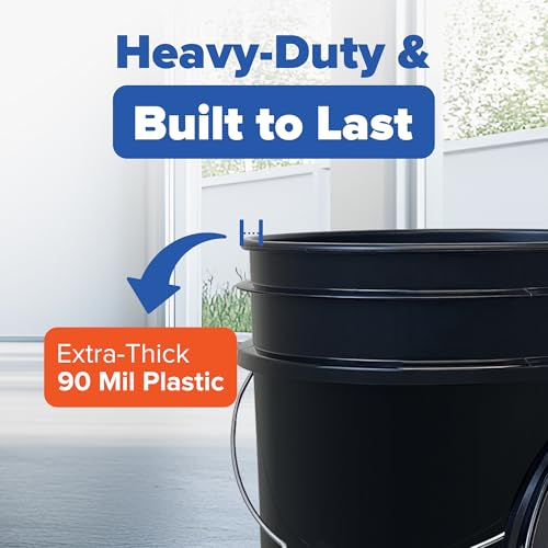 ePackageSupply 5 Gallon Plastic Bucket with Airtight Lid | Made in USA | Food Grade Bucket | BPA-Free | Heavy Duty 90 Mil All Purpose Pail | One 12" Rubber Mallet & One Lid Opener Included | 3 Pack - color: Black, size: 3 Packs