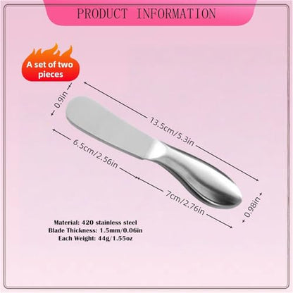 2 Pcs Butter Knife Set, Stainless Steel Cheese Knife Spreaders - Versatile Kitchen Gadgets for Butter, Cheese, Jams & Spreads - Compact Metal Spreader Knives, Great for Sandwiches, Pastries & Serving