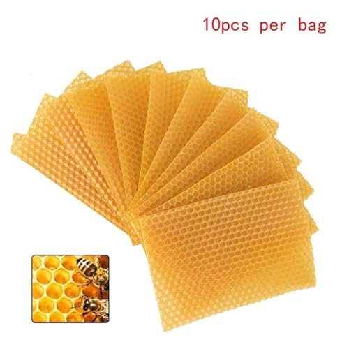 10 Pcs Beehive Wax Frame, Beeswax Sheets Sheets Honeycomb Wax Coating Base Board, Beekeeping Foundation Beeswax Making DIY Candle Maker (Yellow, One Size)