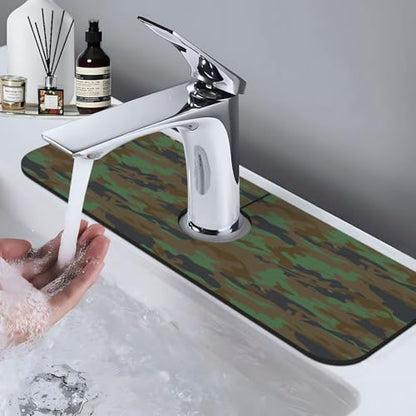 Camouflage Green Brown Camo Faucet Mat For Kitchen Sink, Absorbent Countertop Protector, Quick Dry Sink Splash Guard Pad, Waterproof Draining Mat 15" X 5.5" - color: Style 2