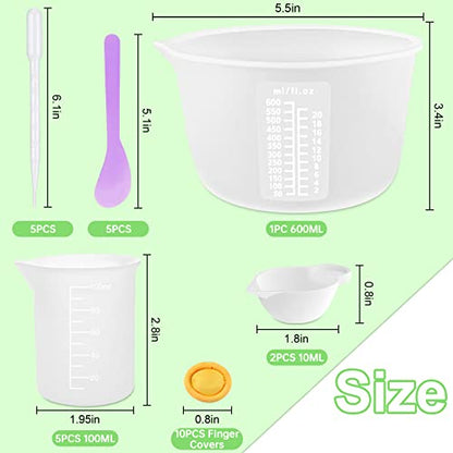 Silicone Measuring Cups for Resin Supplies - Kit with 600ml & 100ml Mixing Cups and Tools for Molds, Epoxy, Cooking, Casting Moulds, Jewelry Making - size: 600ML+100ML