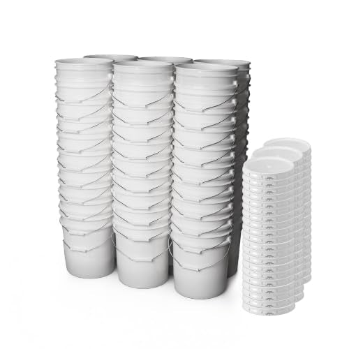 ePackageSupply 5 Gallon Bucket - Food Grade w/Lid BPA-Free,60 Pack - White | Airtight Gasketed Tear Strip Lid, Heavy-Duty 90 Mil HDPE Plastic Pail, Bulk Storage, Food Safe Durable Container, Made in USA - color: White, size: 60 Packs