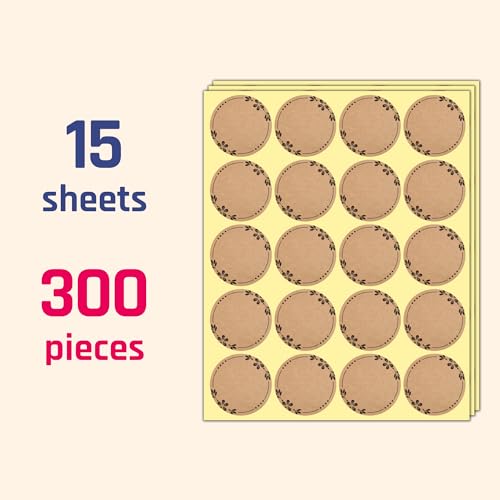 300 Pieces, 2 inch - Canning Labels for Mason Jars, Brown Kraft Jar Stickers to Write On - size: 300 Pieces