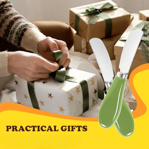 Butter Spreader Knife Set, 2-Pack Stainless Steel Cheese and Butter Knives with Ceramic Handle, Dishwasher Safe, for Soft & Hard Cheese, Jam, Cold Butter (avocado green) - color: avocado green