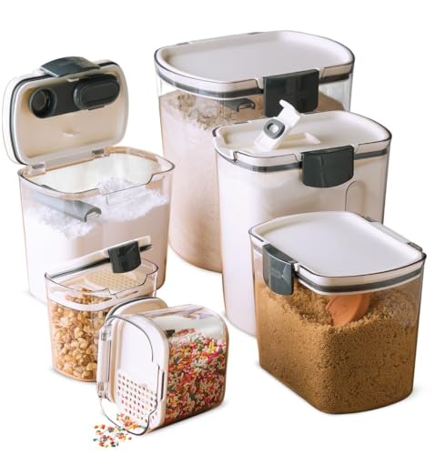 Progressive ProKeeper Baker's Airtight Kitchen Storage Canister Container Set for Flour, Sugar & More, Keeps Ingredients Fresh, with Accessories (Multicolor, 6- Piece) - color: Multicolor, size: 6- Piece