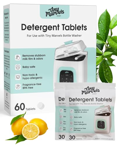 Bottle Washer Detergent Tablets 60PCS Effective for Milk Residue | Compatible with Momcozy, Baby Brezza, Grownsy & All Brands, Cleans Odor, Safe for All Baby Bottles - size: 1 Count (Pack of 60)