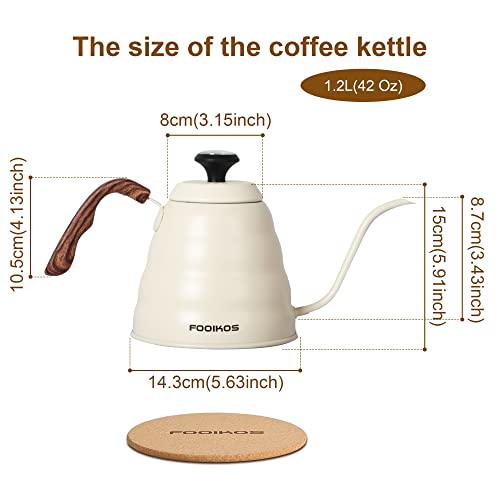 Tea Kettle gooseneck with Thermometer for Pour Over Coffee & Tea, 42 fl oz, Premium Stainless Steel, Accurate Temperature Control, Ideal Spout for Precision Pouring, Compatible with all Stovetop - color: White