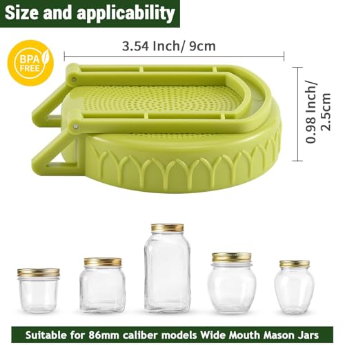 Happyiren Sprouting Lid Kit for Wide Mouth Mason Jars, 2-Pack (3.38"/86mm) | BPA-Free; One-Piece Sprouting Lids with Built-In Stand, Seed Germination Jar Sprouter Lid, Fits Wide Mouth Jars - color: Green