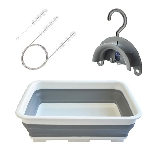 CPAP Cleaning Kits with Tube and Mask Brush, Collapsible Wash Basin & Hose Hanger - CPAP Hose Cleaner Supplies to Make Cpap Accessories Cleaning, Drying, Storing Easier - color: Grey-white