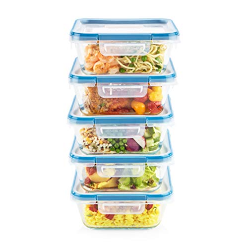 Snapware Total Solutions (10-Pack, 4 Cup) Glass Food Storage Containers Set, Airtight & Leakproof Locking BPA-Free Lids, Freezer Dishwasher Microwave Safe - size: 10 PIECE (Pack of 2), style: 4 Cup
