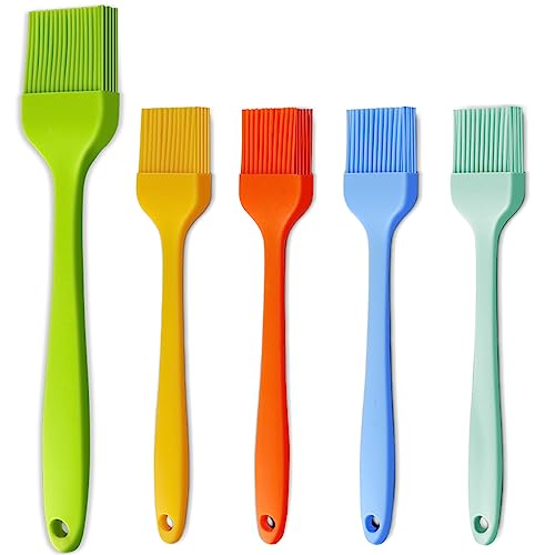 Silicone Basting Pastry Brush - Cooking Brush for Oil Sauce Butter Marinades, Food Brushes for BBQ Grill Kitchen Baking, Baster Brushes Baste Pastries Cakes Meat Desserts, Food Grade, Dishwasher Safe - color: Multicolor 5 Pack