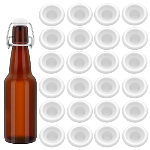 24 Pieces Silicone Bottle Cap Gaskets, Replacement Seals for Swing Top Bottles, Flexible & Durable, Reusable (White full cover) - color: White full cover