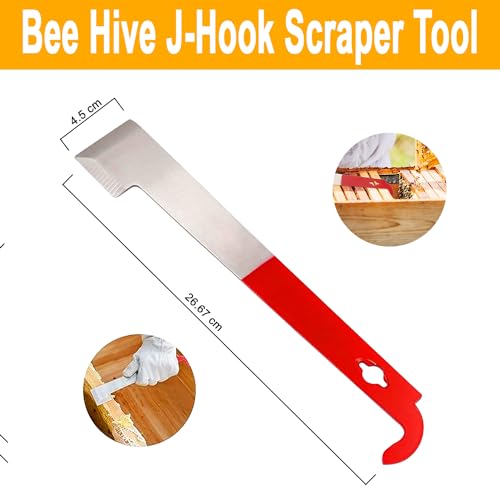 OZBEE 3 Pcs Bee Hive Tools for Beekeepers, Stainless Steel J Hook Frame Lifter & Scraper, Bee Hive Frame Grip Holder Lifter, Beekeeping Brush with Wooden Handle, Flow Hive Beekeeping Kit Accessories