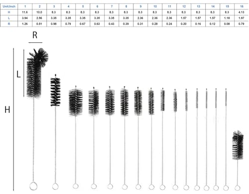 16 Pieces Bottle Brush Set, Nylon Bottle Brush with Flexible Stainless Steel Handle, Small and Long Handle Brush for Washing Narrow Neck Bottle, Straw, Pipes, Cup, Tube, Sink (Black) - color: Black
