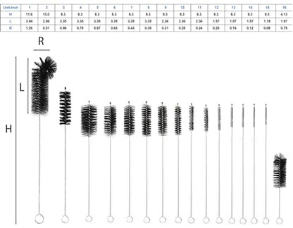 16 Pieces Bottle Brush Set, Nylon Bottle Brush with Flexible Stainless Steel Handle, Small and Long Handle Brush for Washing Narrow Neck Bottle, Straw, Pipes, Cup, Tube, Sink (Black) - color: Black