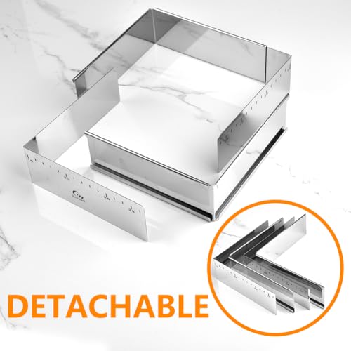 Extensible Square Cake Ring Mold Adjustable Stainless Steel Mousse Ring Detachable Nonstick Cake Cutter Pastry Shaping for DIY Baking - 6.2 × 6.2 ×2 inch - size: (6.2-11.8) × (6.2-11.8) × 2 in