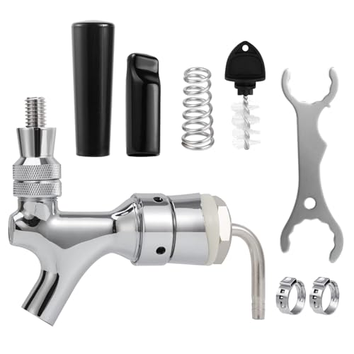 MRbrew Beer Shank Faucet with 1/4'' Barb Fitting, Kegerator Tower Beer Tap Parts - Stainless Core Tap & Hose Clamp, Kegerator Replacement Kit for 3/16'' Liquid Line Homebrew Draft Beer Tower Dispenser