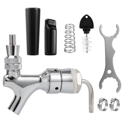 MRbrew Beer Shank Faucet with 1/4'' Barb Fitting, Kegerator Tower Beer Tap Parts - Stainless Core Tap & Hose Clamp, Kegerator Replacement Kit for 3/16'' Liquid Line Homebrew Draft Beer Tower Dispenser