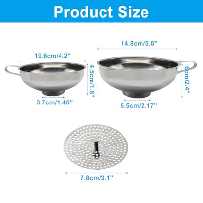 Stainless Steel Wide Mouth Canning Funnel for Kitchen Use & Regular Mason Jar(2 Pcs funnels, Strainer)