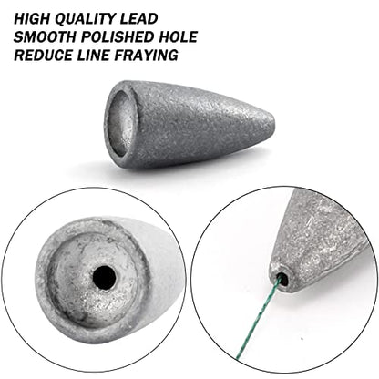 Dr.Fish 50 Pack Bullet Fishing Sinkers Worm Weights Lead Fishing Weights Bass Fishing Sinker Freshwater Texas Carolina Rig Punch Shot - size: 1oz-50 Pack