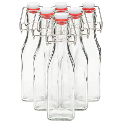 Juvale 6 Pack 8 oz Swing Top Glass Bottles with Stoppers, Cleaning Brush - Hot Sauce Bottles for Vanilla Extract, Infused Oil, Syrup, Homemade Kombucha