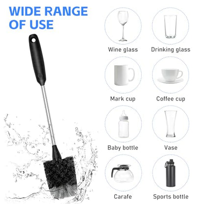 SetSail Bottle Brush of 3 Pack, 14-in Long Stainless Steel Handle Water Bottle Cleaner Brush Non-Slip Grip Bottle Brushes for Cleaning Water Bottles Sport Bottles Coffee Mugs Glasswares Cups, Black