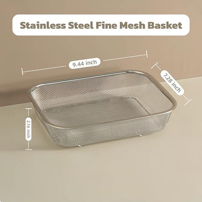 18/8 Stainless Steel Fine Mesh Strainer Basket with Feet, Rectangular Colander for Vegetables, Fruits, Pasta, Noodles – Rustproof, Durable & Easy to Clean (8.67 inch) - color: Sleek Square, size: 8.67 inch