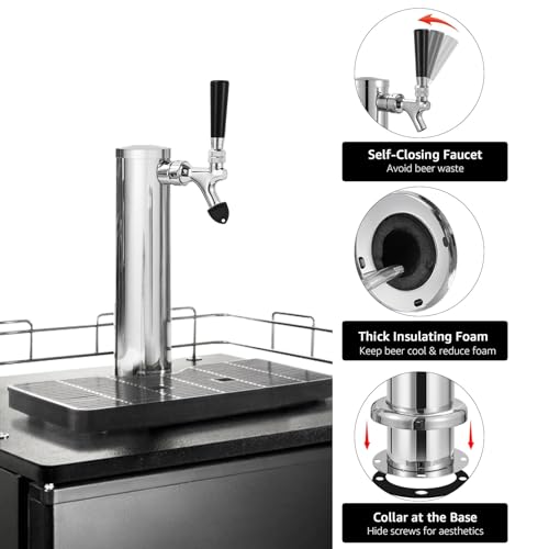 Kegerator Single Tap Tower Beer Tower, Draft Beer Keg Tower with Stainless Steel Core Beer Faucet Pre-assembled Beer Line 3" Beer Tower Dispenser Kegerator Replacement Parts