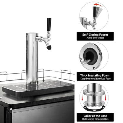 Kegerator Single Tap Tower Beer Tower, Draft Beer Keg Tower with Stainless Steel Core Beer Faucet Pre-assembled Beer Line 3" Beer Tower Dispenser Kegerator Replacement Parts
