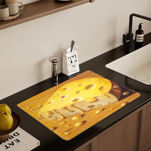 Cheese Pattern Dish Drying Mat 20"x16", Super Absorbent Kitchen Counter Mat, Dish Drying Pad for Sinks, Draining Racks, Countertops - size: 20x16 in