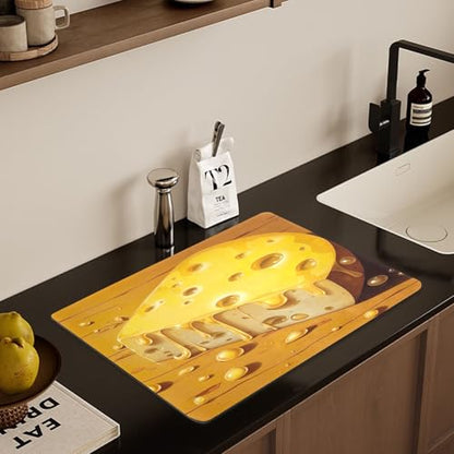 Cheese Pattern Dish Drying Mat 24"x20", Super Absorbent Kitchen Counter Mat, Dish Drying Pad for Sinks, Draining Racks, Countertops - size: 24x20 in
