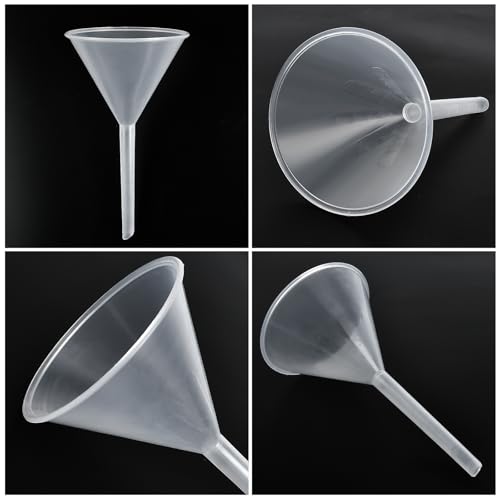 25Pcs 3.5 Inch Plastic Funnels, Wide Mouth Funnels for Kitchen Use Filling Bottles, Versatile Large Funnel with Long Reaching Spout for Oil, Perfume, Spices