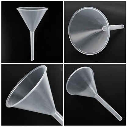 25Pcs 3.5 Inch Plastic Funnels, Wide Mouth Funnels for Kitchen Use Filling Bottles, Versatile Large Funnel with Long Reaching Spout for Oil, Perfume, Spices