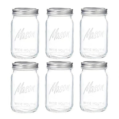 WELLIFE Wide Mouth Mason Jars, 6 Pack Mason Jars 32 oz for Pickling, Canning, Fermenting and Food Storage, Microwave & Dishwasher Safe - color: Clear Mason Jars 32oz-6Pcs